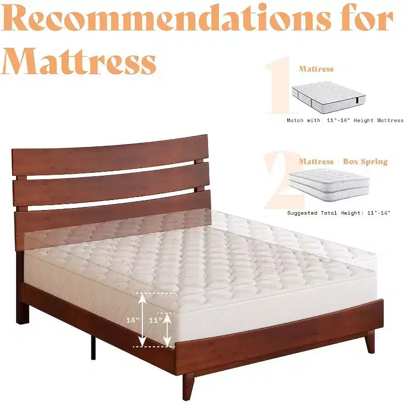 AMERLIFE Solid Wood Bed Frame with Headboard, No Box Spring Needed, Easy Assembly