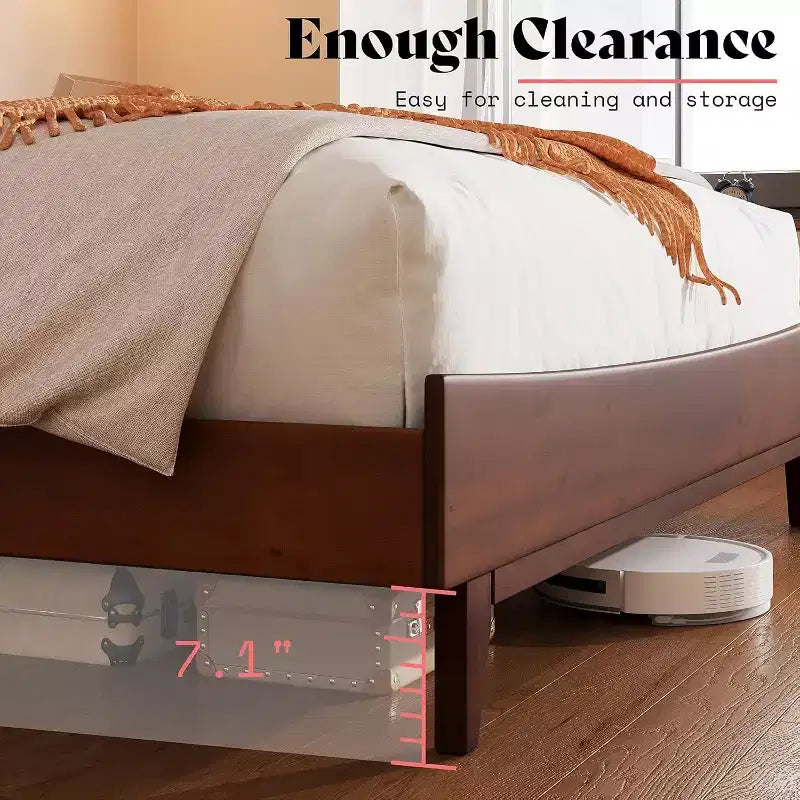 AMERLIFE Solid Wood Bed Frame with Headboard, No Box Spring Needed, Easy Assembly