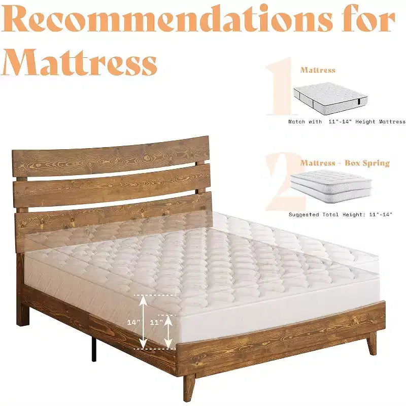 AMERLIFE Solid Wood Bed Frame with Headboard, No Box Spring Needed, Easy Assembly