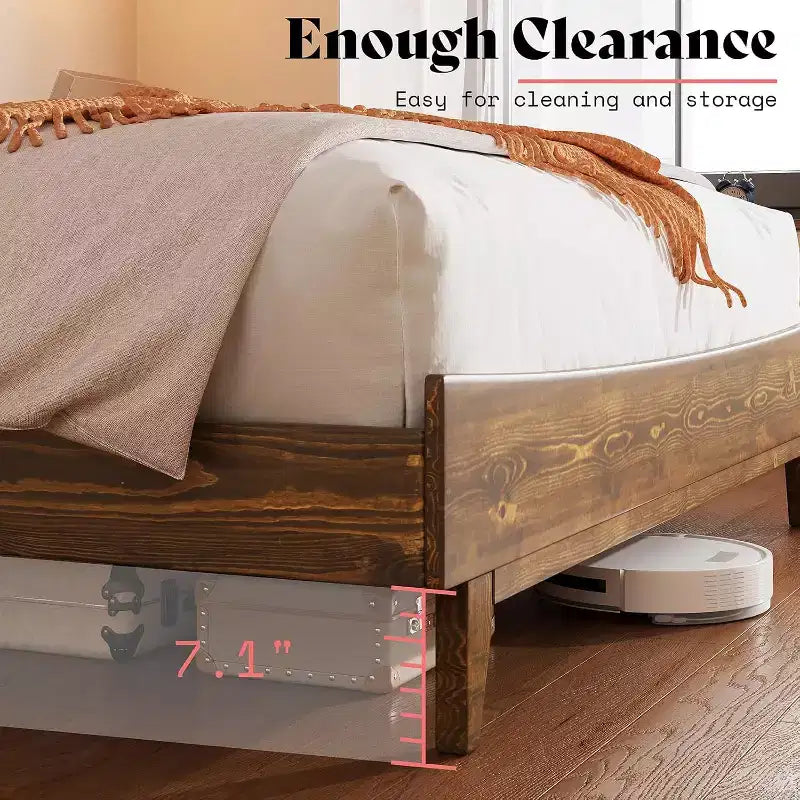 AMERLIFE Solid Wood Bed Frame with Headboard, No Box Spring Needed, Easy Assembly