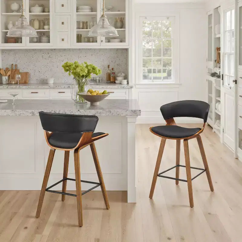 Art Leon Comfortable Faux Leather and Wood Barstool, Set of 2