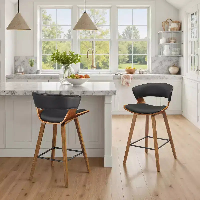 Art Leon Comfortable Faux Leather and Wood Barstool, Set of 2