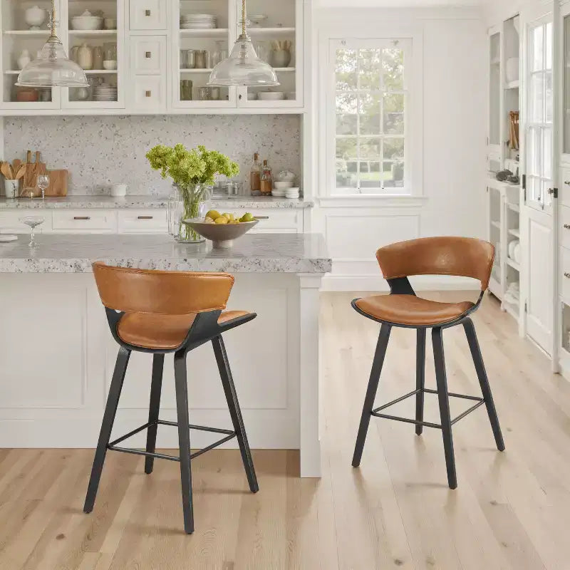 Art Leon Comfortable Faux Leather and Wood Barstool, Set of 2