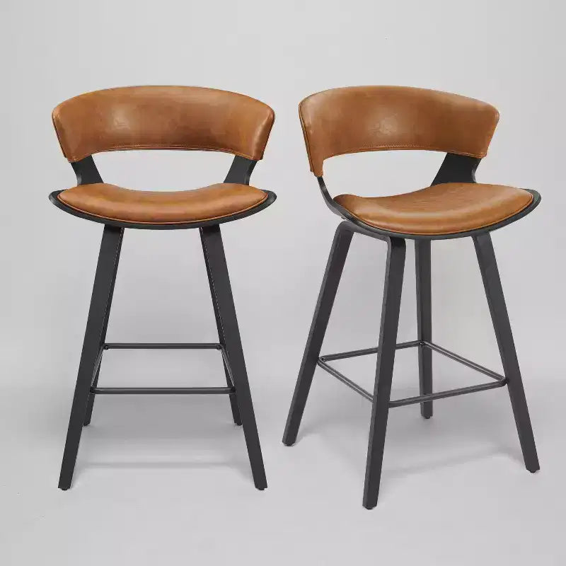 Art Leon Comfortable Faux Leather and Wood Barstool, Set of 2