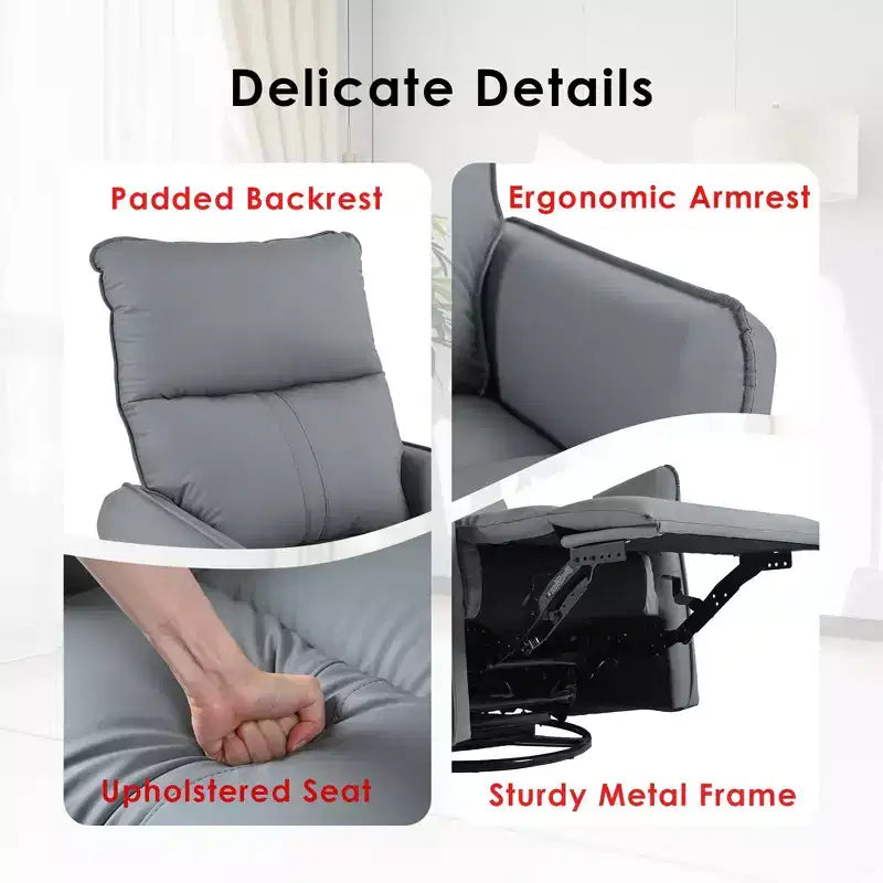 Okak Rocking Recliner Chair with Side Pocket 360 Swivel Nursery Accent Chair Small Glider Chair for Living Room Bedroom Home Theater