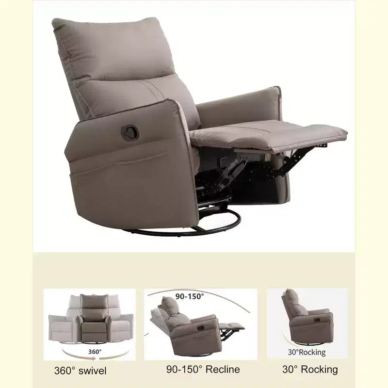 Okak Rocking Recliner Chair with Side Pocket 360 Swivel Nursery Accent Chair Small Glider Chair for Living Room Bedroom Home Theater