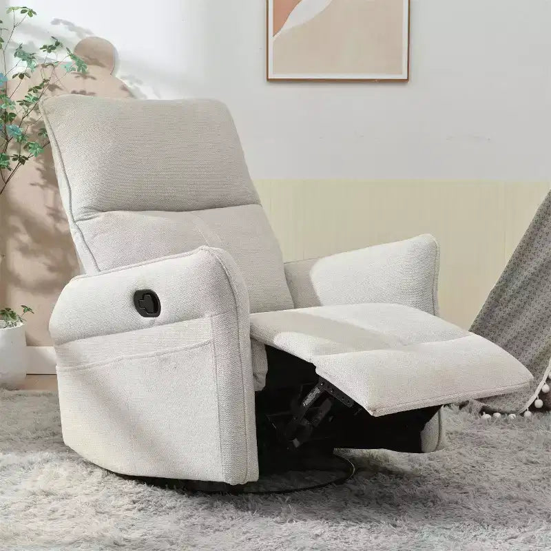 Okak Rocking Recliner Chair with Side Pocket 360 Swivel Nursery Accent Chair Small Glider Chair for Living Room Bedroom Home Theater