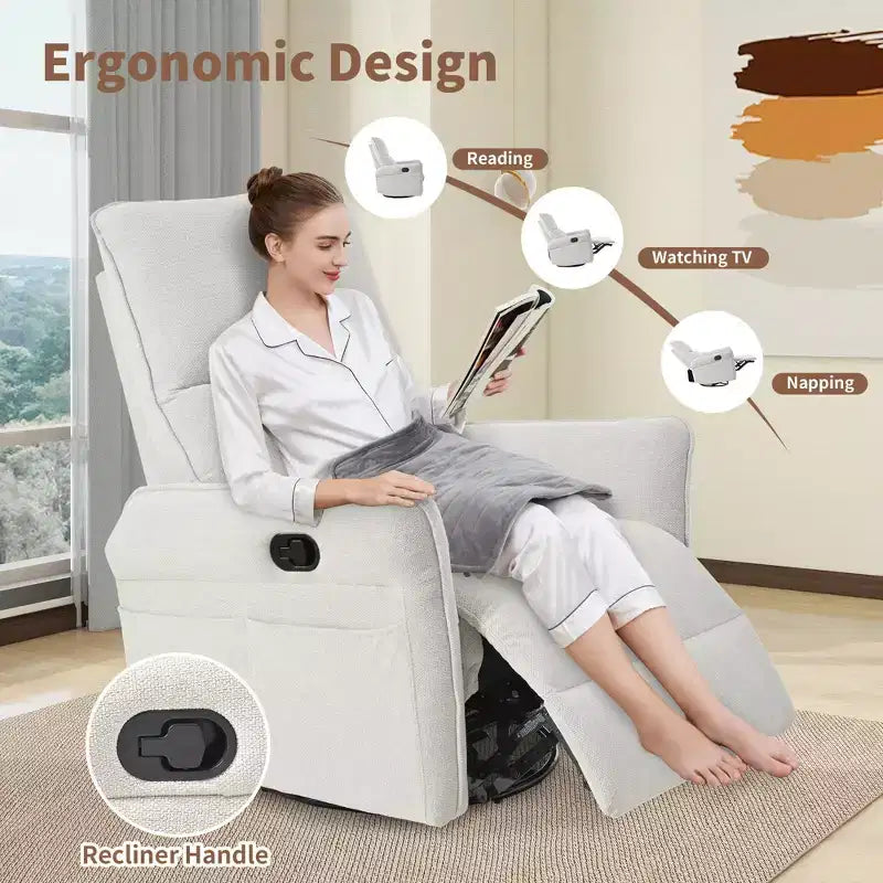 Okak Rocking Recliner Chair with Side Pocket 360 Swivel Nursery Accent Chair Small Glider Chair for Living Room Bedroom Home Theater