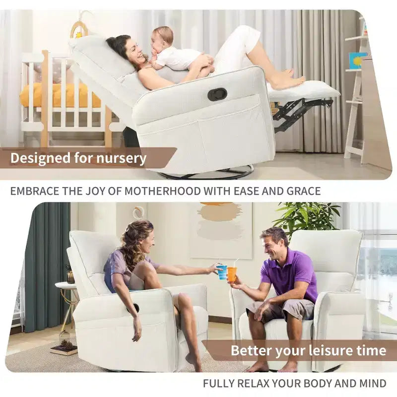 Okak Rocking Recliner Chair with Side Pocket 360 Swivel Nursery Accent Chair Small Glider Chair for Living Room Bedroom Home Theater
