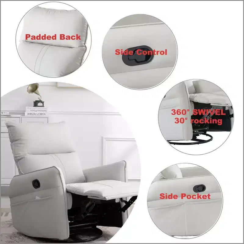 Okak Rocking Recliner Chair with Side Pocket 360 Swivel Nursery Accent Chair Small Glider Chair for Living Room Bedroom Home Theater