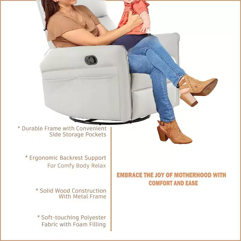 Okak Rocking Recliner Chair with Side Pocket 360 Swivel Nursery Accent Chair Small Glider Chair for Living Room Bedroom Home Theater