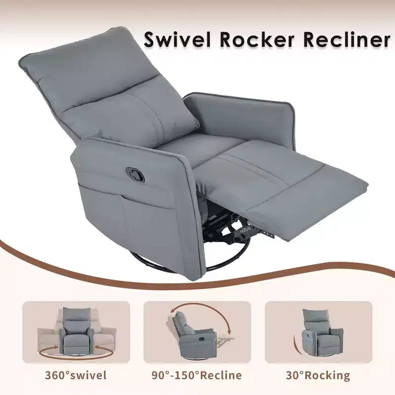 Okak Rocking Recliner Chair with Side Pocket 360 Swivel Nursery Accent Chair Small Glider Chair for Living Room Bedroom Home Theater
