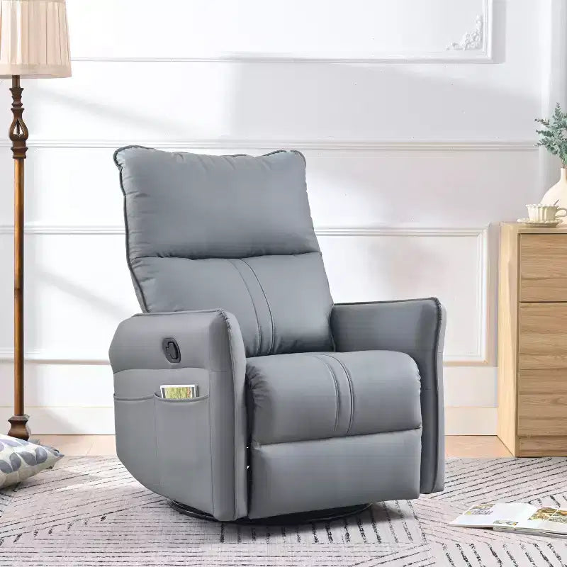 Okak Rocking Recliner Chair with Side Pocket 360 Swivel Nursery Accent Chair Small Glider Chair for Living Room Bedroom Home Theater