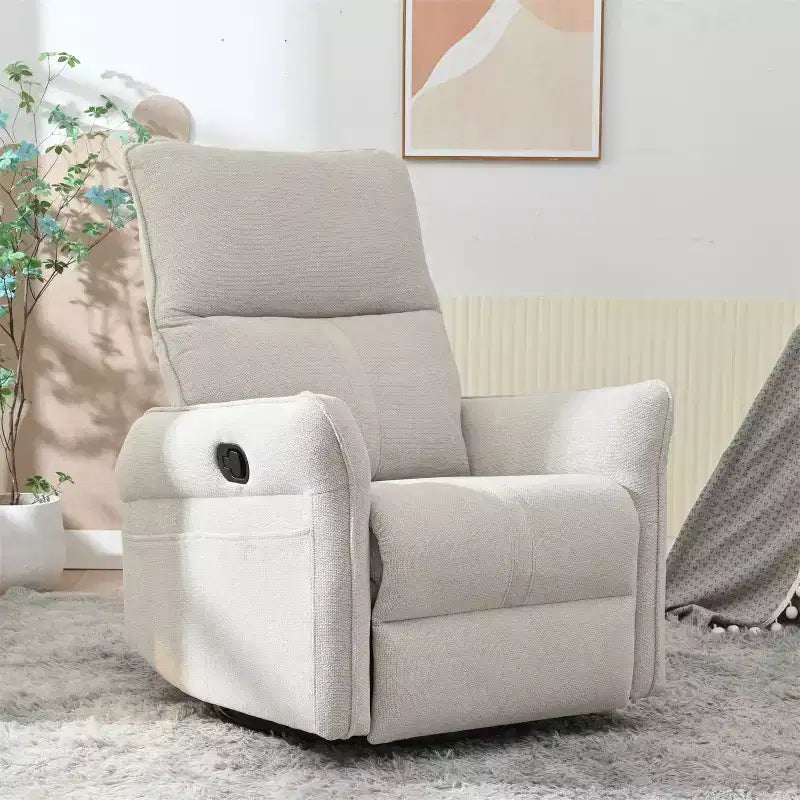 Okak Rocking Recliner Chair with Side Pocket 360 Swivel Nursery Accent Chair Small Glider Chair for Living Room Bedroom Home Theater