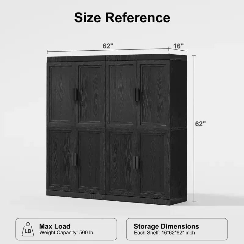 62 High Black Wood Grain Decorative Storage Cabinet with Sufficient Space for 12 Shelves