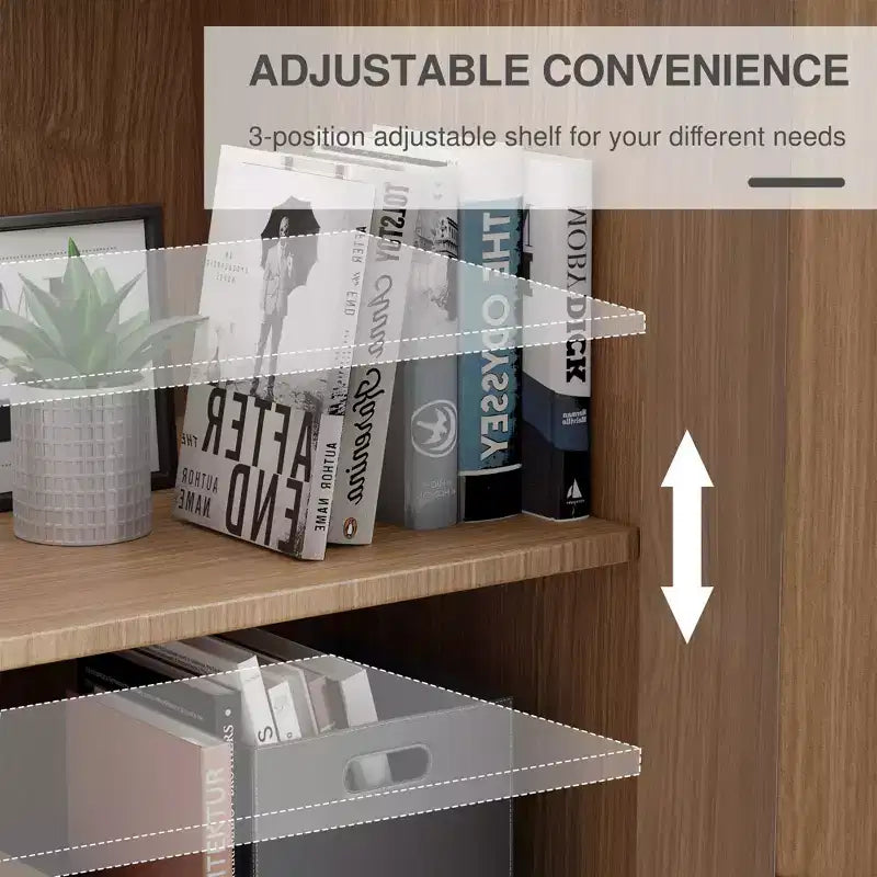 62 High Black Wood Grain Decorative Storage Cabinet with Sufficient Space for 12 Shelves