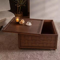 GDFStudio Bob Storage 31.5 Square Wood Coffee Table with Removable Lid and Weaving Decoration