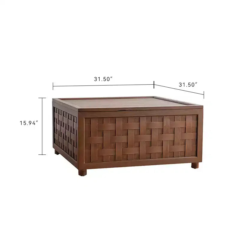 GDFStudio Bob Storage 31.5 Square Wood Coffee Table with Removable Lid and Weaving Decoration