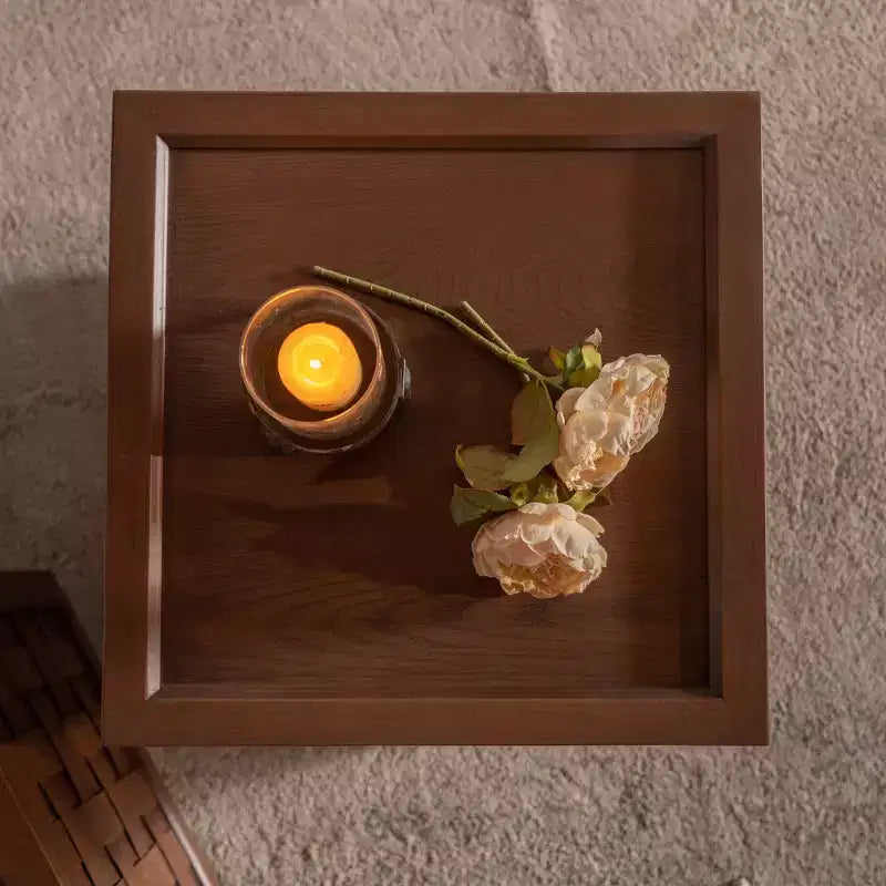 GDFStudio Bob Storage 31.5 Square Wood Coffee Table with Removable Lid and Weaving Decoration
