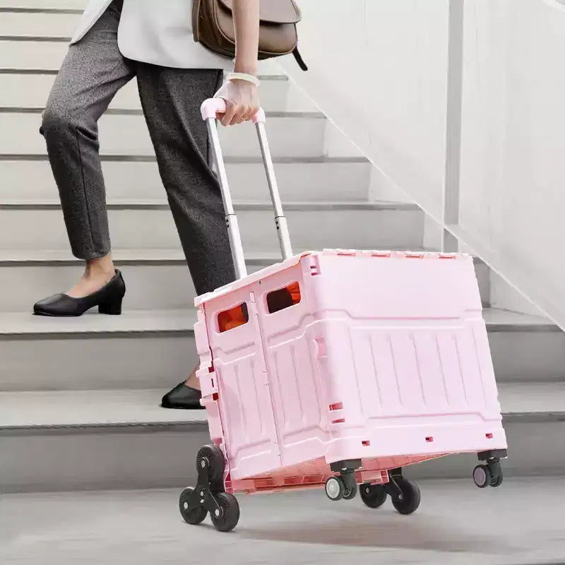 VEVOR Foldable Utility Cart, 65L Collapsible Portable Crate Rolling Cart with Stair Climbing Wheels & 360 Swivel Wheels, Hand Cart