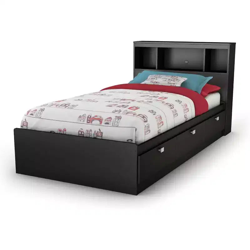 HomeStock 36.25 in.H Twin Size Black with Bookcase Beds made of Particle Board Bed Frame