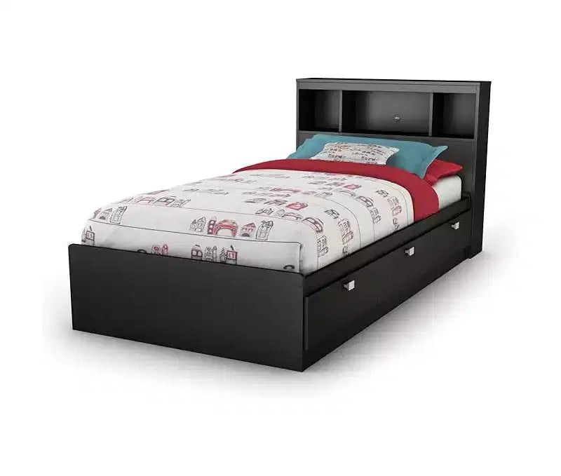 HomeStock 36.25 in.H Twin Size Black with Bookcase Beds made of Particle Board Bed Frame