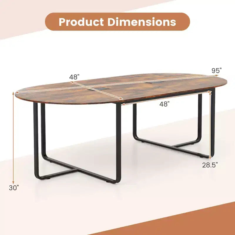 Costway 95 Conference Table for 10-12 People 2 Cable Management Grommets for Office Brown