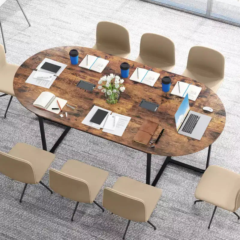 Costway 95 Conference Table for 10-12 People 2 Cable Management Grommets for Office Brown