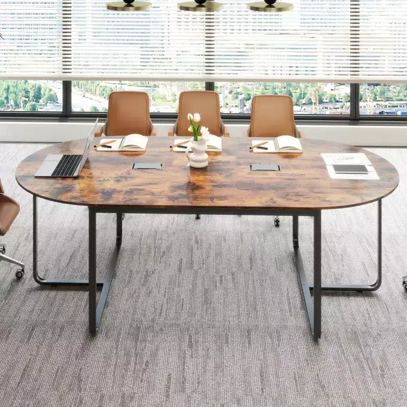Costway 95 Conference Table for 10-12 People 2 Cable Management Grommets for Office Brown