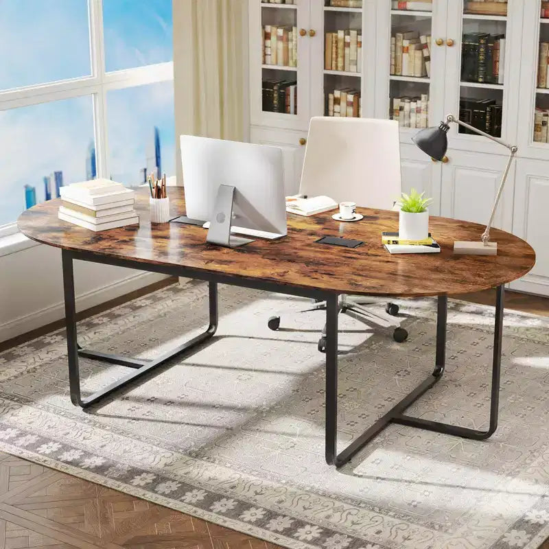 Costway 95 Conference Table for 10-12 People 2 Cable Management Grommets for Office Brown