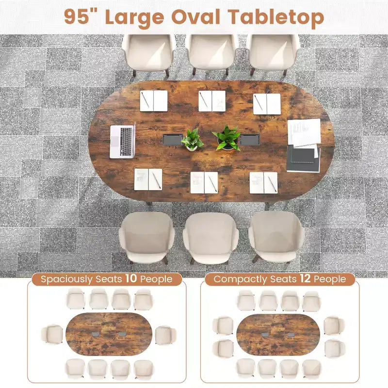 Costway 95 Conference Table for 10-12 People 2 Cable Management Grommets for Office Brown