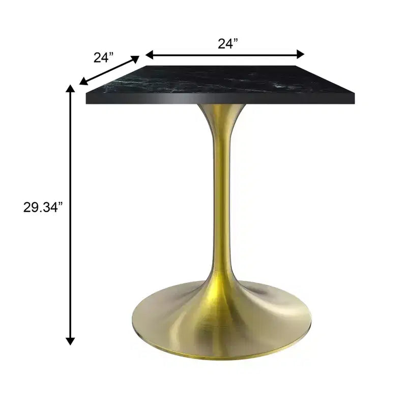 LeisureMod Verve 24 Sqaure Dining Table - Modern MDF Top with Brushed Gold Pedestal Base Accent Cafe Table for Kitchen, Home, and Cafes