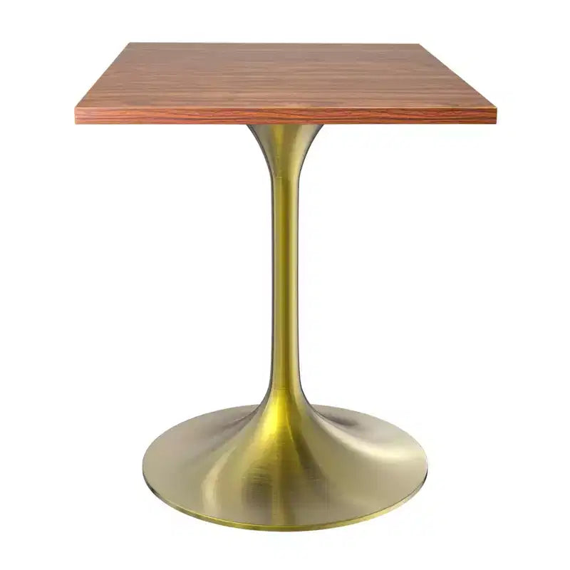 LeisureMod Verve 24 Sqaure Dining Table - Modern MDF Top with Brushed Gold Pedestal Base Accent Cafe Table for Kitchen, Home, and Cafes