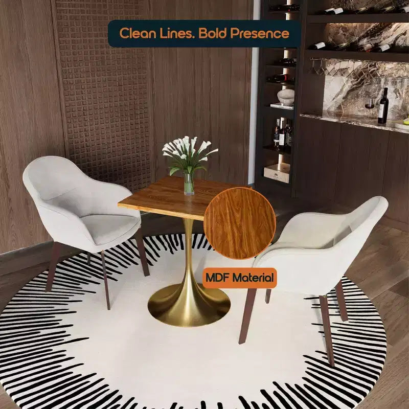 LeisureMod Verve 24 Sqaure Dining Table - Modern MDF Top with Brushed Gold Pedestal Base Accent Cafe Table for Kitchen, Home, and Cafes