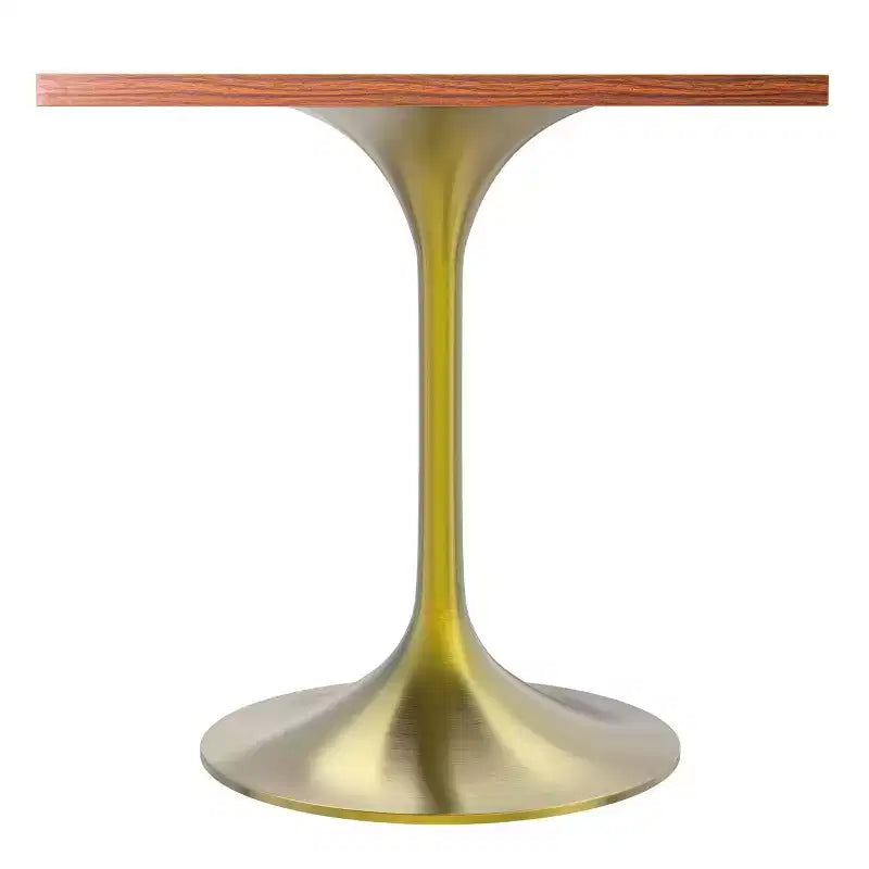 LeisureMod Verve 24 Sqaure Dining Table - Modern MDF Top with Brushed Gold Pedestal Base Accent Cafe Table for Kitchen, Home, and Cafes