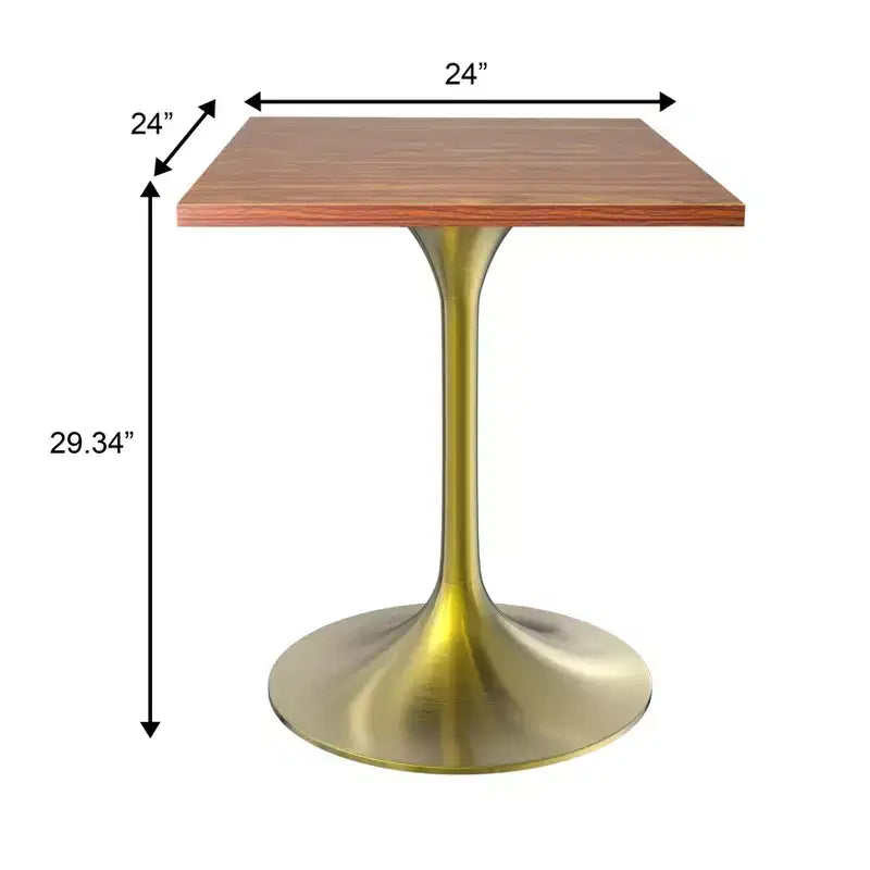 LeisureMod Verve 24 Sqaure Dining Table - Modern MDF Top with Brushed Gold Pedestal Base Accent Cafe Table for Kitchen, Home, and Cafes
