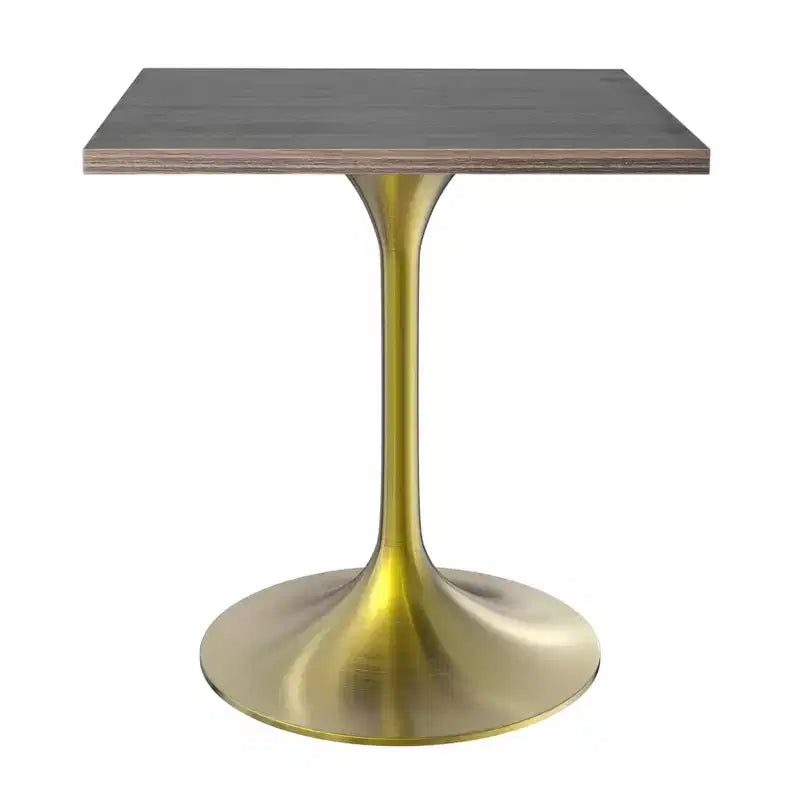 LeisureMod Verve 24 Sqaure Dining Table - Modern MDF Top with Brushed Gold Pedestal Base Accent Cafe Table for Kitchen, Home, and Cafes