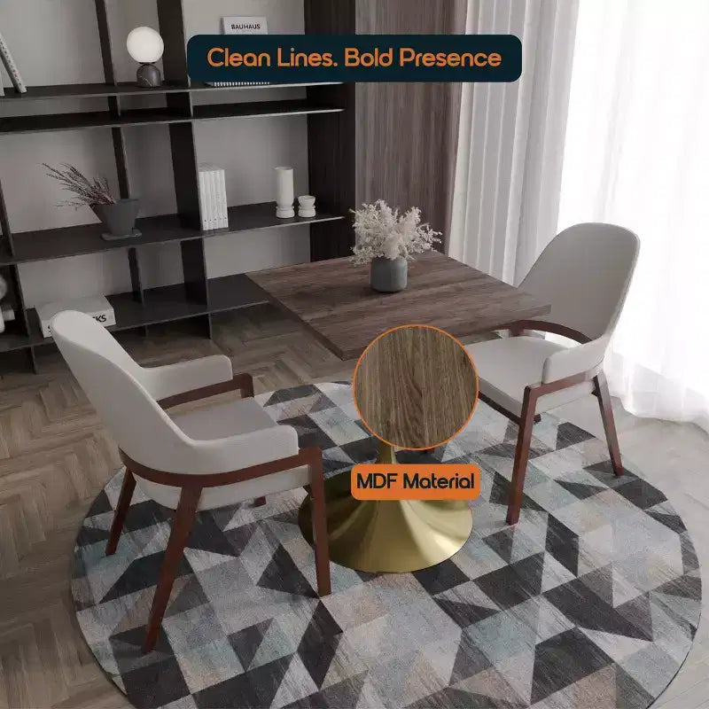 LeisureMod Verve 24 Sqaure Dining Table - Modern MDF Top with Brushed Gold Pedestal Base Accent Cafe Table for Kitchen, Home, and Cafes