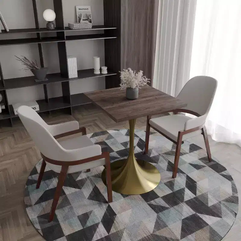 LeisureMod Verve 24 Sqaure Dining Table - Modern MDF Top with Brushed Gold Pedestal Base Accent Cafe Table for Kitchen, Home, and Cafes