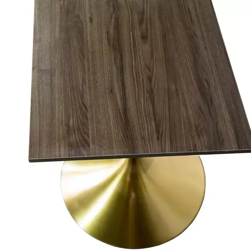 LeisureMod Verve 24 Sqaure Dining Table - Modern MDF Top with Brushed Gold Pedestal Base Accent Cafe Table for Kitchen, Home, and Cafes