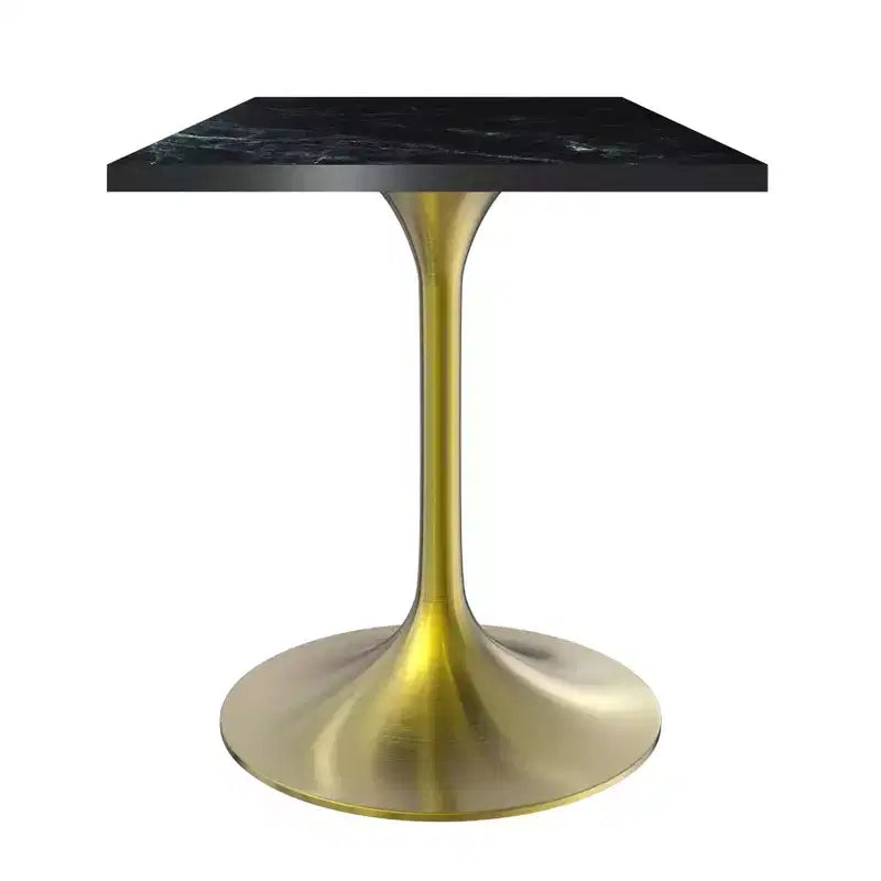 LeisureMod Verve 24 Sqaure Dining Table - Modern MDF Top with Brushed Gold Pedestal Base Accent Cafe Table for Kitchen, Home, and Cafes