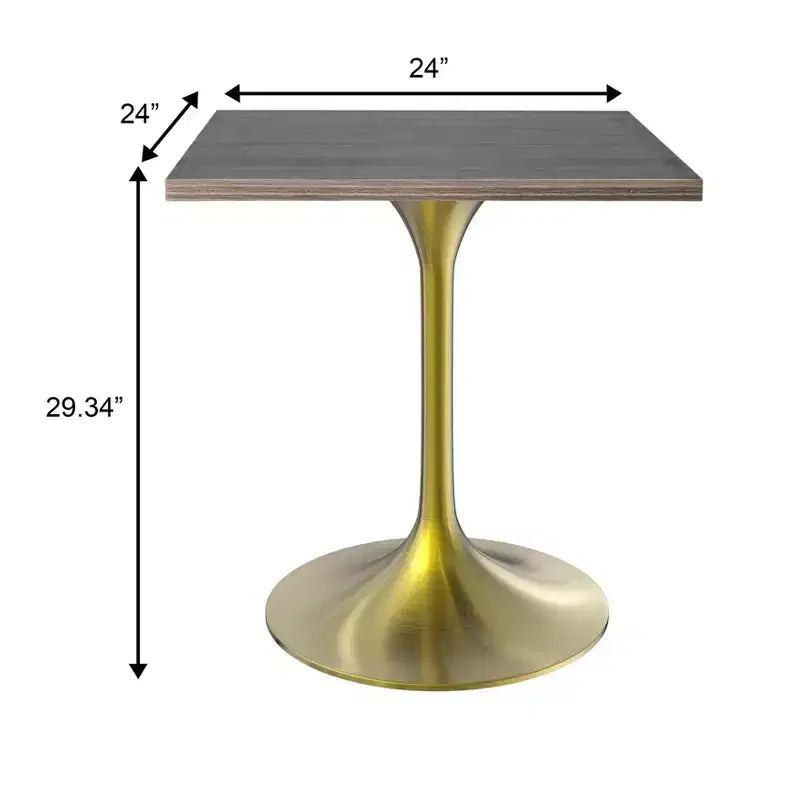 LeisureMod Verve 24 Sqaure Dining Table - Modern MDF Top with Brushed Gold Pedestal Base Accent Cafe Table for Kitchen, Home, and Cafes
