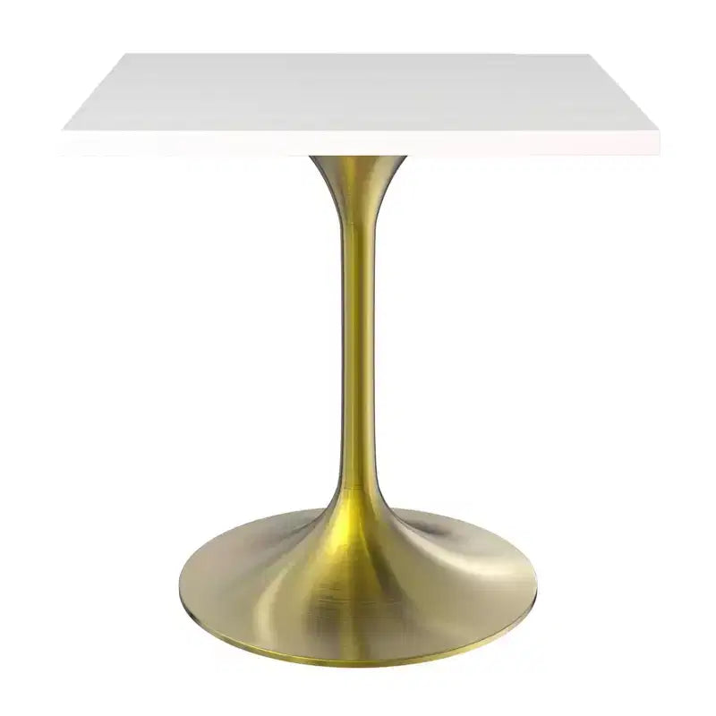 LeisureMod Verve 24 Sqaure Dining Table - Modern MDF Top with Brushed Gold Pedestal Base Accent Cafe Table for Kitchen, Home, and Cafes