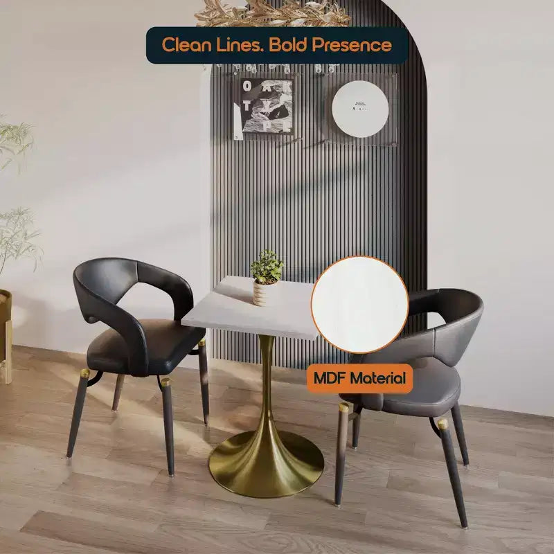 LeisureMod Verve 24 Sqaure Dining Table - Modern MDF Top with Brushed Gold Pedestal Base Accent Cafe Table for Kitchen, Home, and Cafes