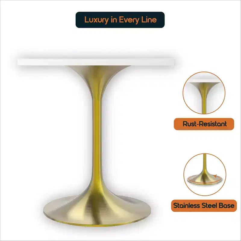 LeisureMod Verve 24 Sqaure Dining Table - Modern MDF Top with Brushed Gold Pedestal Base Accent Cafe Table for Kitchen, Home, and Cafes