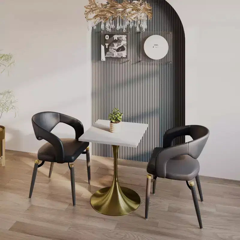 LeisureMod Verve 24 Sqaure Dining Table - Modern MDF Top with Brushed Gold Pedestal Base Accent Cafe Table for Kitchen, Home, and Cafes