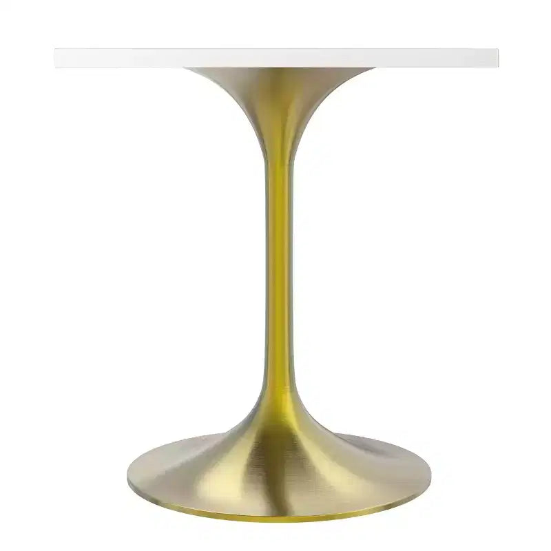 LeisureMod Verve 24 Sqaure Dining Table - Modern MDF Top with Brushed Gold Pedestal Base Accent Cafe Table for Kitchen, Home, and Cafes