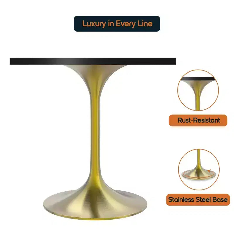 LeisureMod Verve 24 Sqaure Dining Table - Modern MDF Top with Brushed Gold Pedestal Base Accent Cafe Table for Kitchen, Home, and Cafes