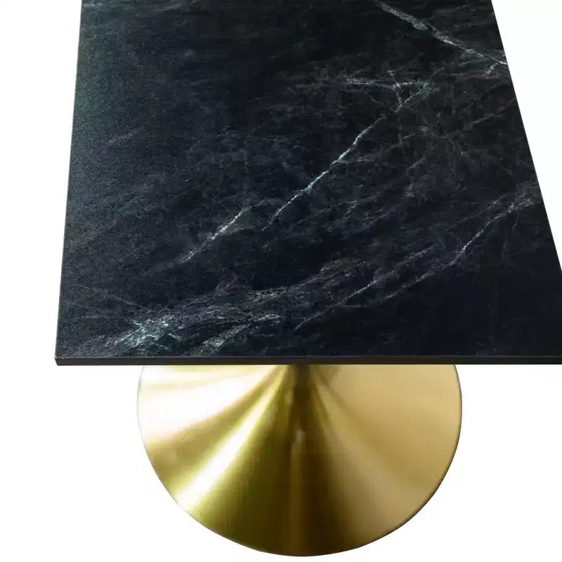 LeisureMod Verve 24 Sqaure Dining Table - Modern MDF Top with Brushed Gold Pedestal Base Accent Cafe Table for Kitchen, Home, and Cafes