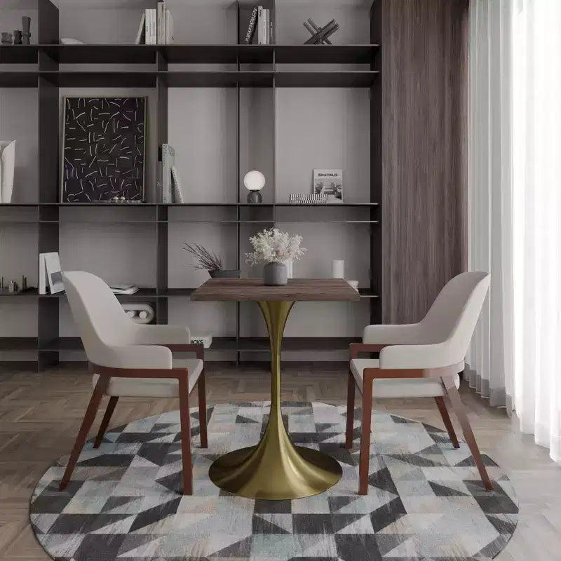 LeisureMod Verve 24 Sqaure Dining Table - Modern MDF Top with Brushed Gold Pedestal Base Accent Cafe Table for Kitchen, Home, and Cafes